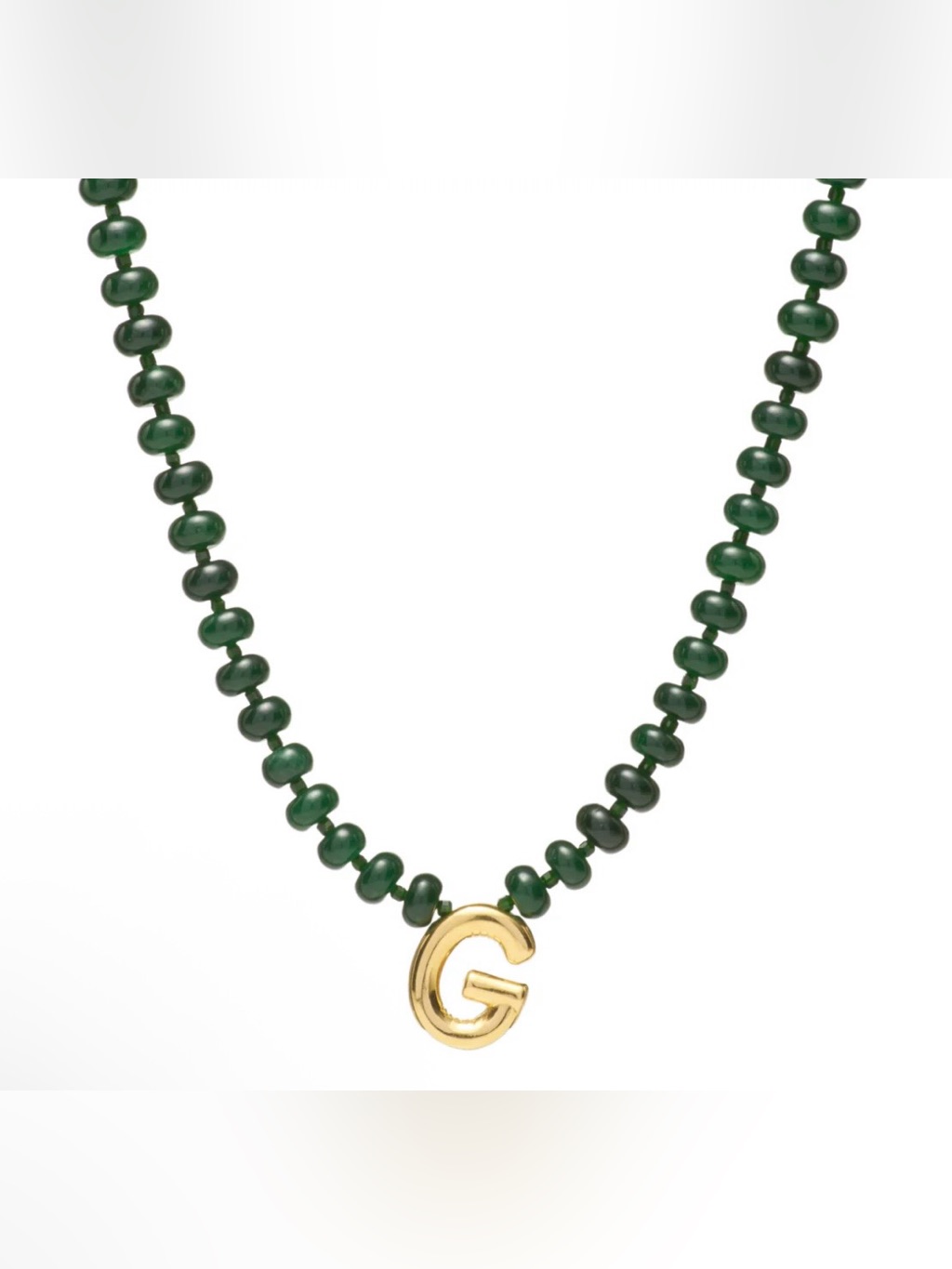 New Mayamar Genuine Jade Stone Beaded Initial Necklace 24k Gold Dipped Letter G